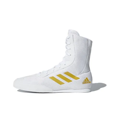 Adidas Box Hog Plus Устойчивые к истиранию высокие кроссовки для тренировок унисекс белый золото