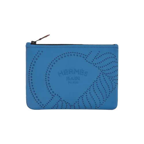 HERMES Neobain Canoe H Телячья кожа Клатч Мешок для хранения Трубы Женские Небесно-голубой