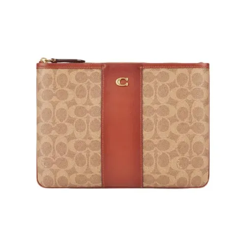 COACH Pouch PVC Сумка через плечо Клатч Большая Женская Хаки Коричневый Красный