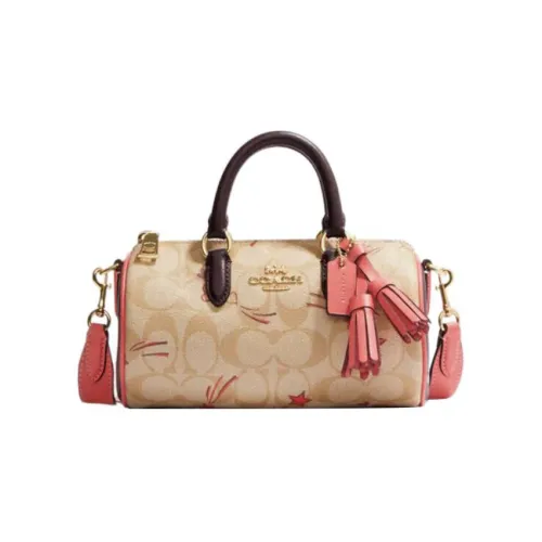 COACH Lacey Холст и Кожа Бостон Сумка Сумка через плечо Сумка через плечо Маленькая Женская Хаки и Розовая