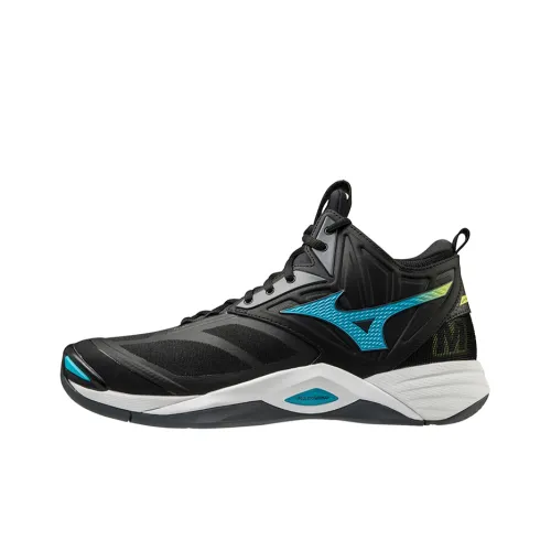 Mizuno Wave Momentum 2 MID Противоскользящие Устойчивые к истиранию Дышащий MID Топ Волейбольные кроссовки Унисекс Черный Синий