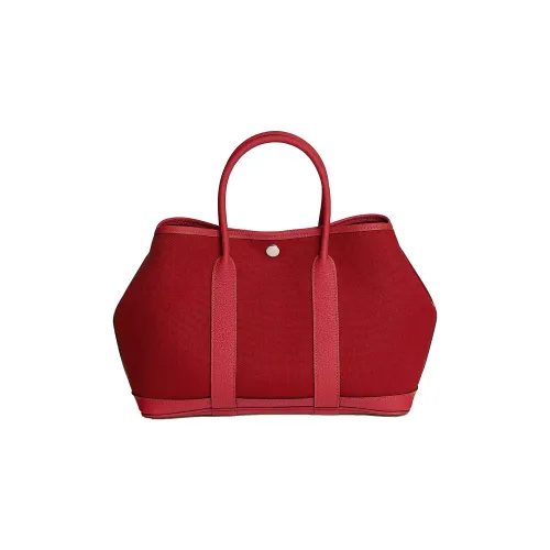 HERMES Garden Party Холст и Кожа Садовая Сумка Унисекс Рубиновый Красный