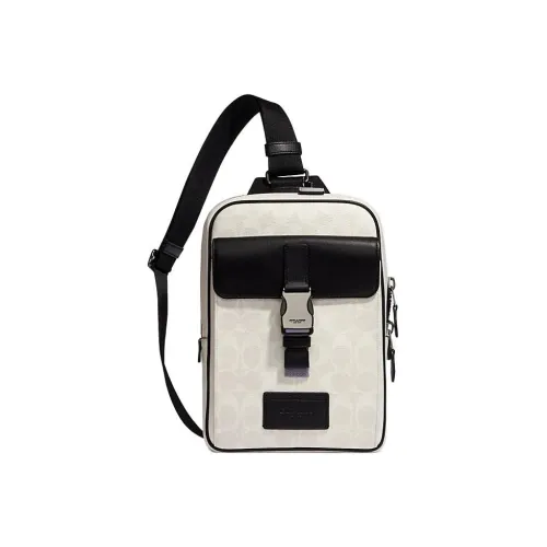 COACH ПвХ дорожка Бананка Сумка через плечо Сумка через плечо Маленькая мужская Черно-белая