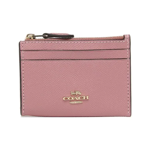 COACH Mini Id Skinny Крестообразная текстура Спилок коровьей кожи Кошелек Картхолдер Мини Женские Розово-вишневый