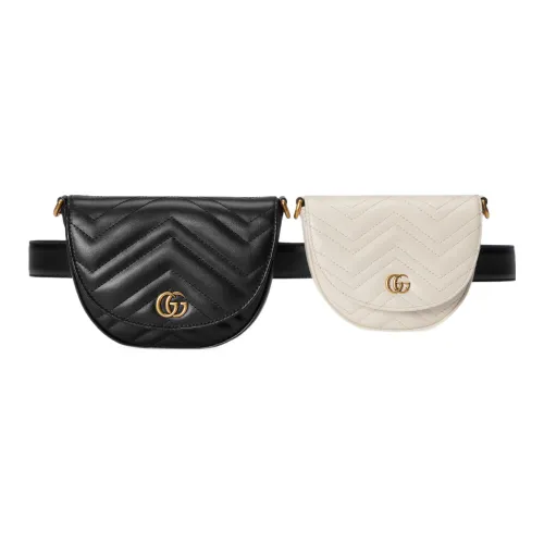 GUCCI GG Marmont Кожа Клатч Бананка Женские Черный Белый