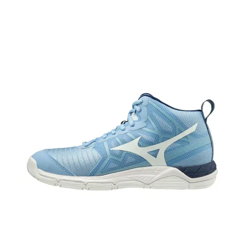 Mizuno Wave Supersonic 2 Противоскользящие Устойчивые к износу Дышащий MID Тренировочные Кроссовки Женские Синие Белые