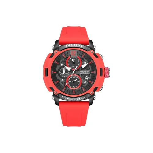 MEGIR Кварцевый механизм силиконовый ремешок мужские часы черный циферблат