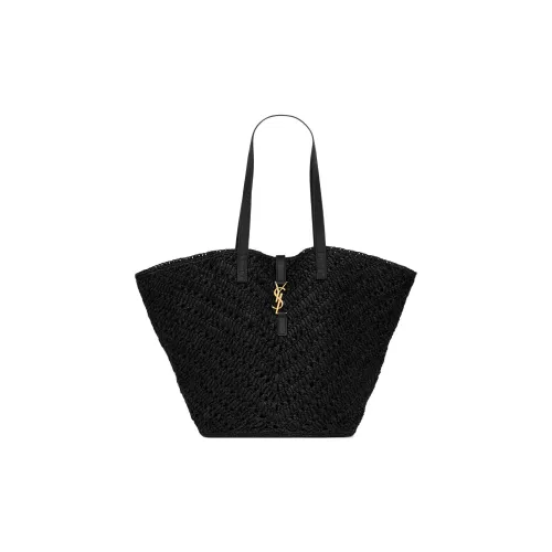 SAINT LAURENT Рафия с растительной дубленой кожей средний размер женская черная