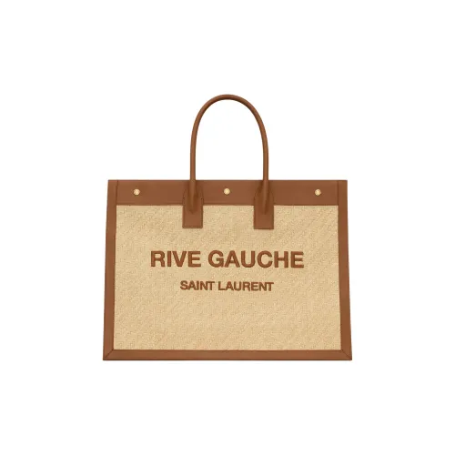 SAINT LAURENT Rive Gauche Рафия с растительным дублением кожи Тоут Сумка Сумка для покупок Сумка Женская Натуральный Коричневый