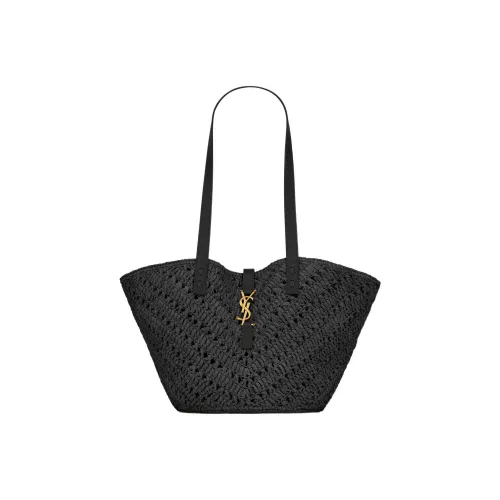 SAINT LAURENT Рафия с растительной дубленой кожей маленькая сумка женская черная