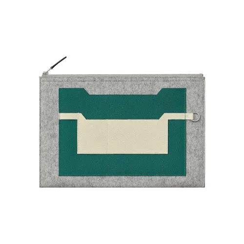 HERMES Toodoo Шерстяной войлок с Epsom Телячья кожа Клатч Мужской Серый Зеленый