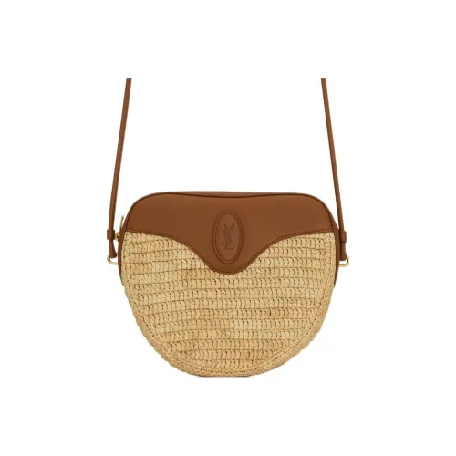 SAINT LAURENT Рафия волокно с растительной дубленной кожей Сумка через плечо Женская Естественный Коричневый