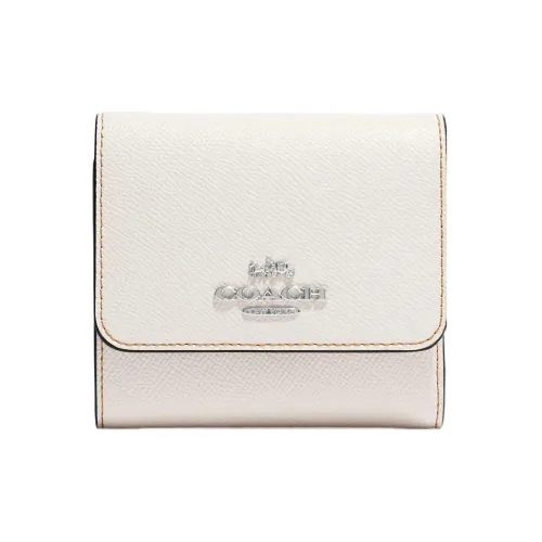 COACH Трехсекционный кошелек Крестовая текстура Кожа Монетница Кошелек Женский Белый