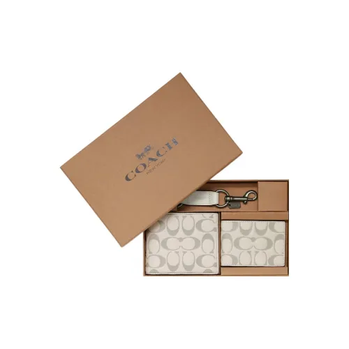 COACH 3 IN 1 Wallet Телячья кожа Трехслойный держатель для карт Кошелек Мужской Айвори Белый