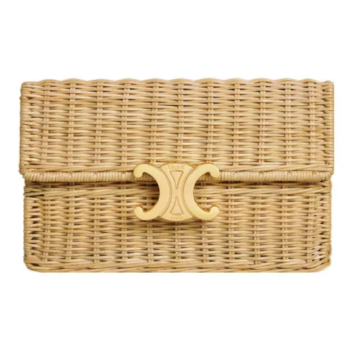 CELINE Triomphe Растительный материал с коровьей кожей Сумка через плечо Сумка на плечо Женская Натуральный цвет Коричневый