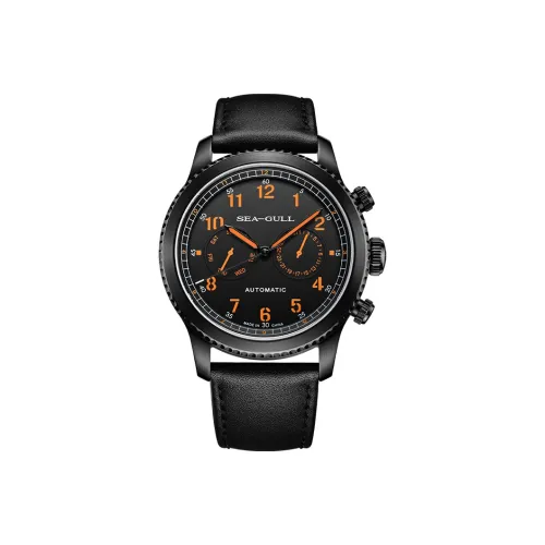 Sea Gull Pilot Collection Автоматический Механический Механизм Естественная Кожа Ремешок Часы Мужские Черный Циферблат