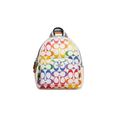COACH Корт Холст с кожей Рюкзак Мини Женский Радужный Белый