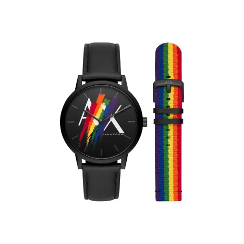 ARMANI EXCHANGEAE Men's Watches Кварцевый механизм Кожаный ремешок Черный циферблат