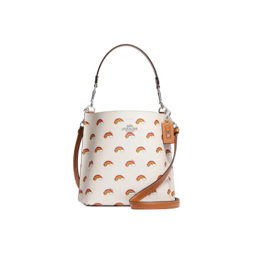 COACH Mollie Холщовая кожа Ведрообразная сумка через плечо Женская Белая и Радужная