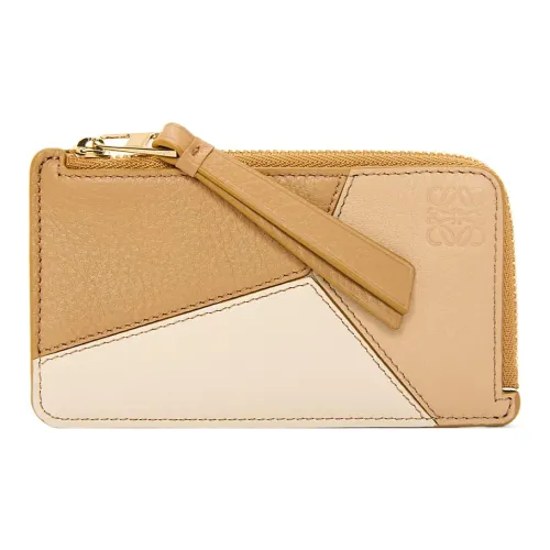 LOEWE Пазл Коровья кожа Монета Держатель для карт Женские Серый Бежевый Золотой