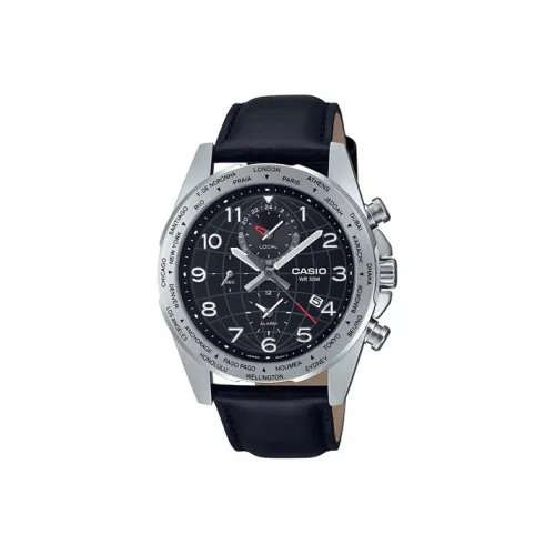 CASIO Standard Series Кварцевый механизм Естественная кожа Ремешок Часы Мужские Черный циферблат MTP W500L 1A