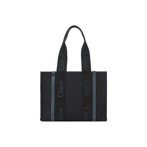 Chloe Woody Linen Canvas Calfskin Tote Bag Shopping Bag Women's