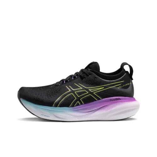 Asics Gel Nimbus 25 Low Топ Марафон Беговые кроссовки Женские Черный Желтый Синий Фиолетовый