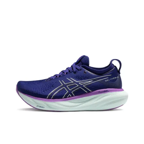 Asics Гель Nimbus 25 Устойчивый к истиранию Дышащий Низкий Топ Тренировочные Беговые кроссовки Женские Синий-Фиолетовый