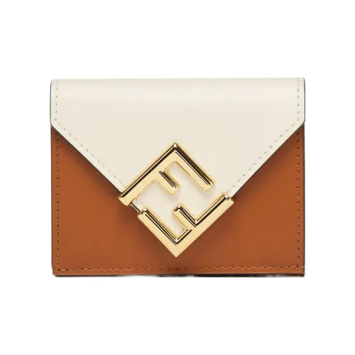 FENDI Кожа Кошелек Держатель для карт кошелек Средний Женские Белый Коричневый