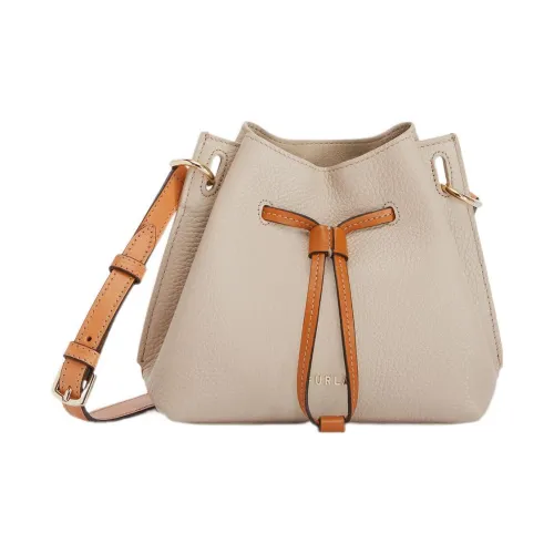 Furla Gioia Рельефная Телячья Кожа Ведрообразная Сумка Сумка через плечо Мини Женская Бежевая