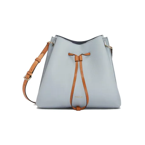 Furla Gioia Рельефная Телячья Кожа Ведрообразная Сумка Сумка через плечо Маленькая Женская Небесно-Голубая