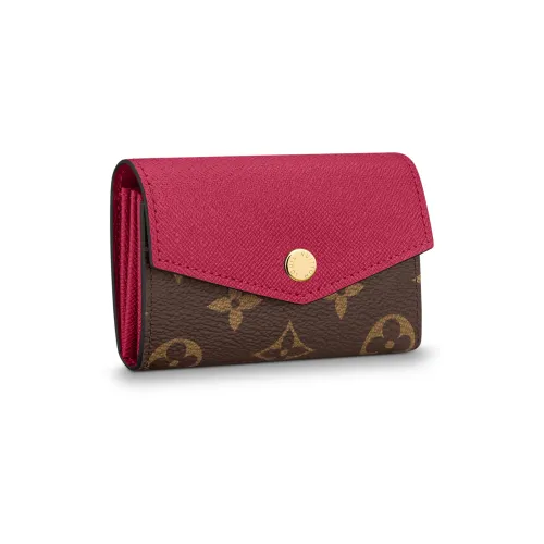 LOUIS VUITTON Sarah Покрытый холст с коровья кожа отделка кошелек женский коричневый красный