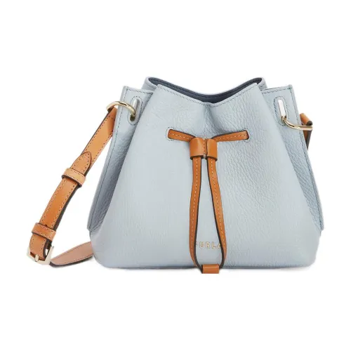 Furla Gioia Рельефная Телячья Кожа Ведрообразная Сумка Сумка через плечо Мини Женская Небесно-Голубая