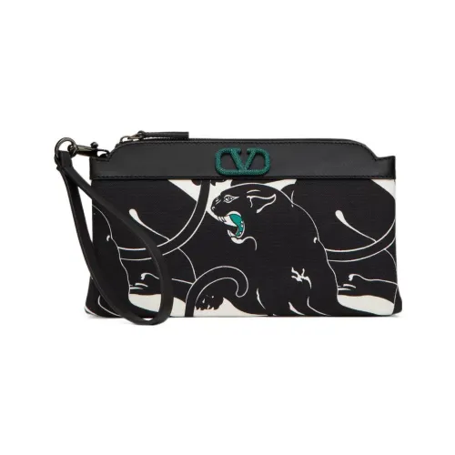 Valentino Garavani Canvas Leather Clutch Regular Women's Black White Green Валентино Garavani Холст Кожа Клатч Стандартный Женский Черный Белый Зеленый