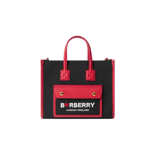 Burberry Freya Холст и Кожаная Сумка-Тот Сумка для покупок Мини-Сумка Женская Черная Красная