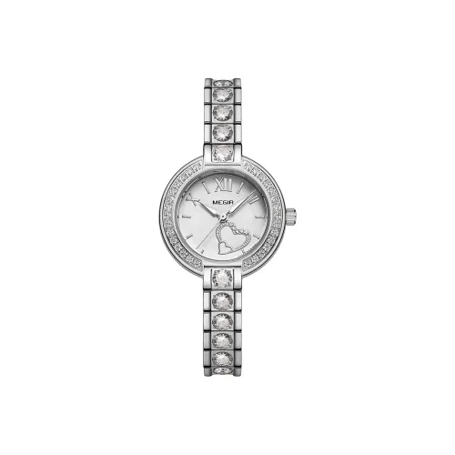 MEGIR Кварцевый механизм экологически чистый медный ремешок женские часы белый циферблат модель MS4219