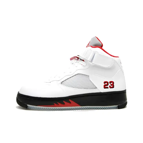 Jordan Air Джордан 5 Fusion 'VARSITY Белый Красный' Амортизация Высокий Топ Винтажные Баскетбольные Кроссовки Мужские Белый Черный