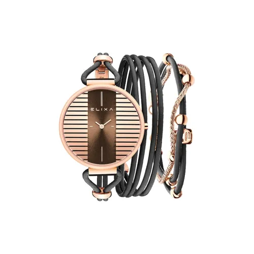 Elixa Women's Watch Кварцевый механизм ремень из натуральной кожи золотой циферблат