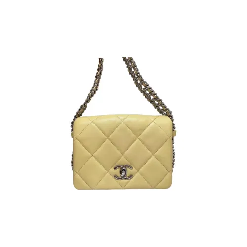 CHANEL 22P Lambskin Flap Bag Crossbody Mini Women's Yellow