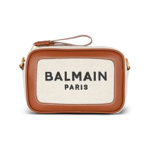 BALMAIN B Army Хлопок с льном и телячья кожа клатч женский бежевый коричневый