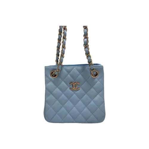 CHANEL С рельефом Тисненый Коровья кожа Тоут Сумка через плечо Мини Женские Синий