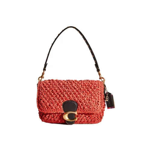 COACH Soft Tabby Соломенное плетение Кожа GOD OF Вино Сумка Сумка сумка через плечо Женские Апельсин