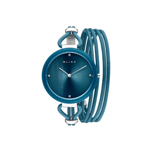 Elixa Кварцевый механизм Женские часы 36 мм Синий циферблат Корпус из нержавеющей стали Естественная кожа Ремешок E135 L577