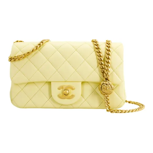 CHANEL Classic Flap CF Sheepskin Цепь Сумка через плечо Мини Женская Светло-желтая
