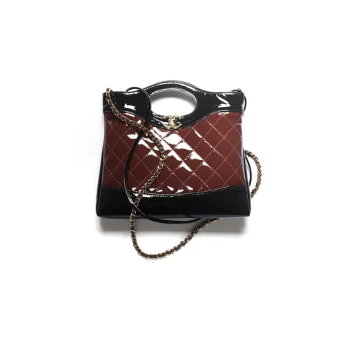 CHANEL Голень Лакированная Кожа Сумка через плечо Сумка Мини Женская Бургунди Черная