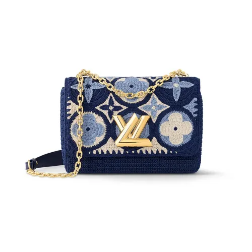 LOUIS VUITTON Twist Ткань с коровьей кожей Сумка через плечо Средняя Женская Синяя
