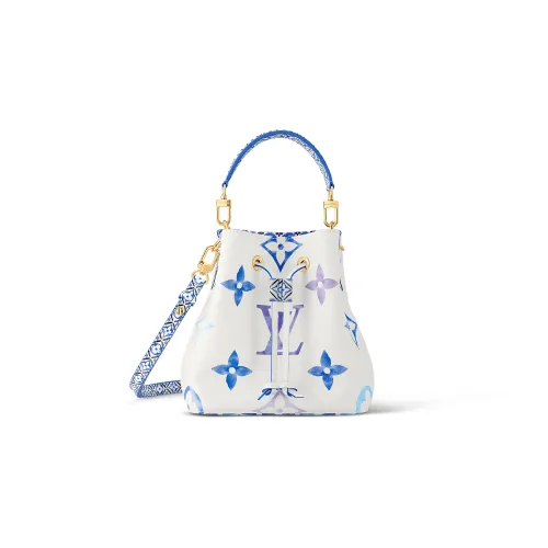 LOUIS VUITTON NéoNoé Покрытый холст Сумка через плечо Сумка Маленькая Женская Белая Синяя