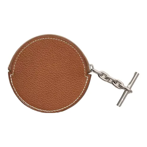 HERMES Ремень Телячья кожа Монета Кошелек Женские 34 Fauve Светло-желтый Умбра