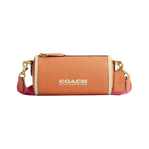COACH Barrel Галечная кожа Цилиндрическая сумка Сумка через плечо Большая Женская Апельсин