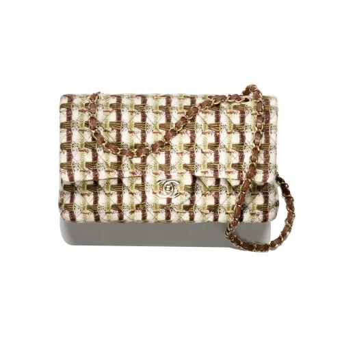 CHANEL Classic Flap CF Шерсть Twill Мягкая Шерстяная Сумка через плечо Женская Айвори Хаки Коричневый